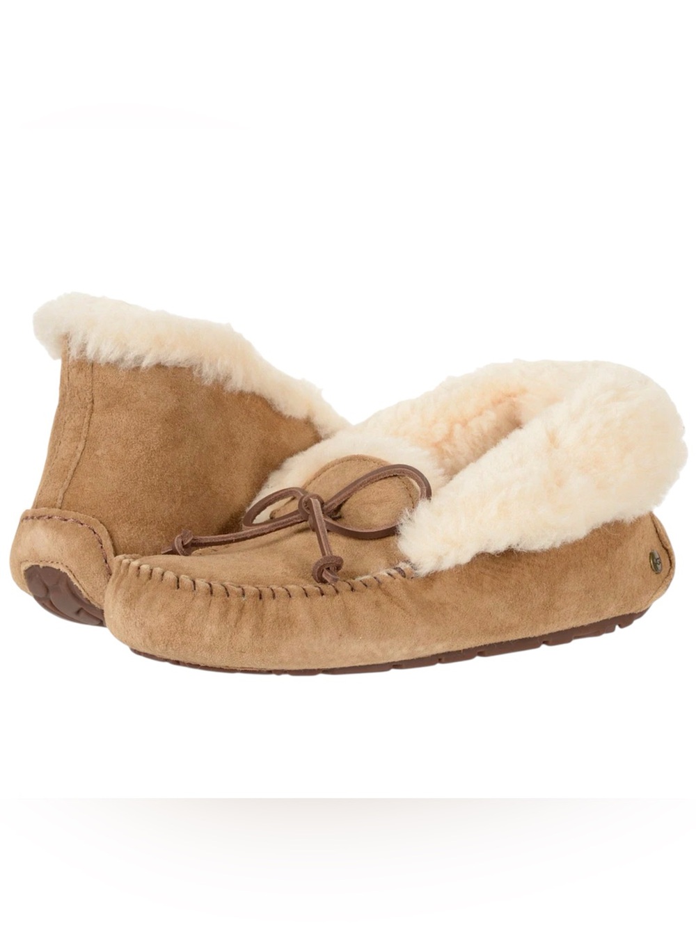 UGG Women’s Alena Slippers Suede Sherpa Moccasin Slip On Chestnut Tan Sz 7